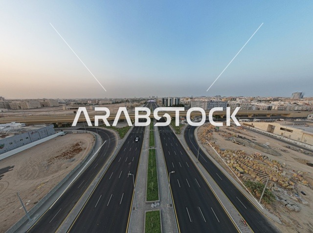 تصوير درون جوي لتقاطع الستين، حركة مرور السيارات على الطرق العامة