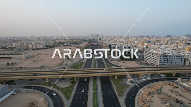 تصوير درون جوي لتقاطع الستين، حركة مرور السيارات على الطرق العامة