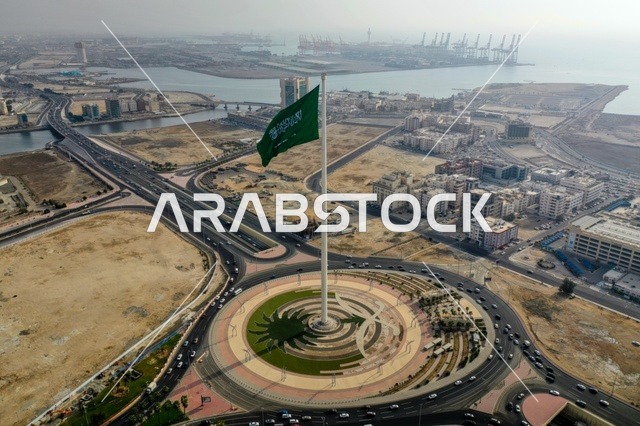 حركة المرور في شوارع وطرقات العاصمة في النهار، دوار السارية فى جدة ، معالم الرياض المشهورة،  تقاطع طريق الملك عبد لله