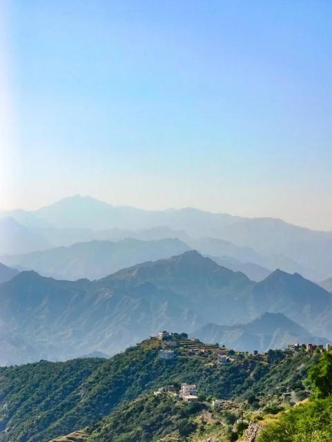 Tourism in Saudi Arabia, the nature and towering mountains in the city of Faifa in the Jazan region in the south of the Kingdom of Saudi Arabia.