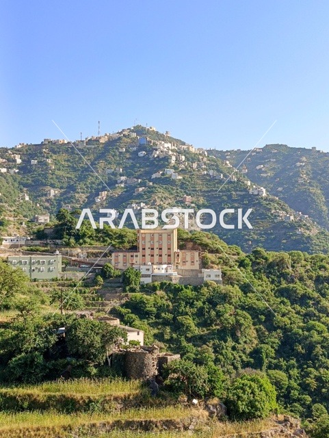Tourism in Saudi Arabia, the nature and towering mountains in the city of Faifa in the Jazan region in the south of the Kingdom of Saudi Arabia.