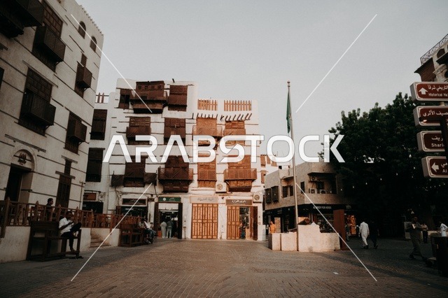 الرواشين القديمه في المدينة التاريخية في جدة، تصميم معماري عربي و إسلامي قديم، البيوت الأثرية في البلد التاريخي في جدة, أماكن سياحية تراثية شعبية في المملكة العربية السعودية، المعالم التاريخية في حي البلد
