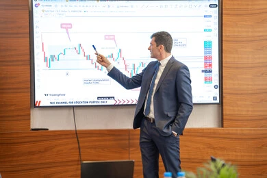 مخططات ورسوم بيانية، الحوار والتفاهم بين الموظفين، الوحدة والعمل الجماعي، مهن ووظائف مكتبية، استخدام شاشة العرض لشرح اوضح، ضمان فهم واضح وشامل للاعمال، الخطط الاستراتيجية لتحقيق الأهداف، سيد اعمال اجنبي يناقش اساليب العمل والتطوير المهني داخل شركة امارتية