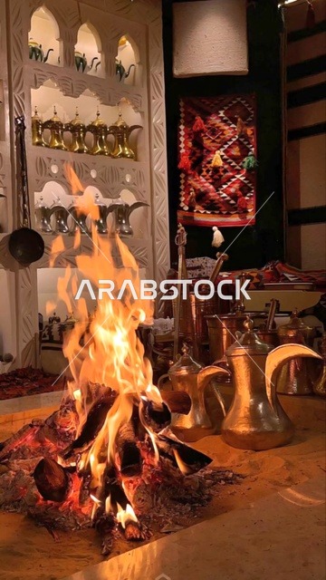 كشتة بر شبابية خارجية في الهواء الطلق نهارا، دلة قهوة عربية مع فناجين قهوة، الضيافة السعودية،قضاء أوقات ممتعة برفقة الأهل والاصدقاء، وسط السعودية، اماكن الرحلات السياحية ، الجلسات القليدية الترفيهية، الاستمتاع بالتراث والثقافة المحلية