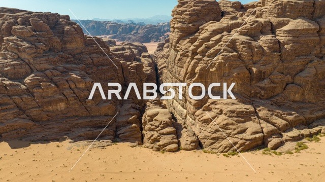 Tourist attractions in the Kingdom of Saudi Arabia, a picture of the Ship Mountain in the Neom area of Jeddah in the northwest of the Kingdom of Saudi Arabia, stunning landscapes of golden sands, mountains with attractive rock formations in Tabuk, and cultural tourist landmarks in the Kingdom of Saudi Arabia.