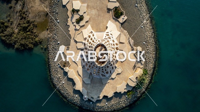 منارة جامعة الملك عبد الله، تصوير من الأعلى لمنارة كاوست في جامعة كاوست في مدينة ثول في جدة بالمملكة العربية السعودية، الفن الهندسي المعماري لجامعة الملك عبد الله للعلوم والتقنية، جامعة الملك عبد الله للعلوم والتقنية في ثول