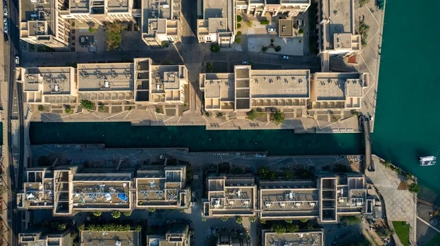 King Abdullah University of Science and Technology in Thuwal, the architectural engineering art of King Abdullah University of Science and Technology, aerial photography of KAUST in the city of Thuwal in Jeddah, Saudi Arabia, aerial image, King Abdullah's lighthouse, a guide for directing ships and sailors at night.