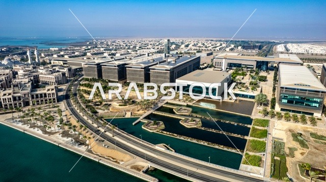 A guide for the navigation of ships and sailors, King Abdullah University of Science and Technology in Thuwal, the architectural engineering art of King Abdullah University of Science and Technology, aerial photography of KAUST in the city of Thuwal in Jeddah, Saudi Arabia, aerial image, the lighthouse of King Abdullah University.