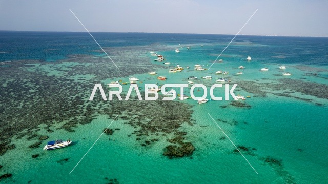 التصميم العصري لمنتجعات سندالة ومراسي اليخوت،  جذب واستقطاب السياح من انحاء العالم ، مياه البحر الأحمر الفيروزية تحيط بالجزيرة ذات الشواطئ البيضاء، صورة جوية لجزيرة سندالة في مشروع نيوم شمال غرب السعودية،أنشطة صيفية ترفيهية، منظ طبيعي يجمع بين الفخامة والهدوء