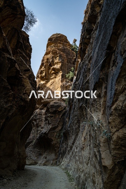 التكوينات الصخرية في وادي لجب بجازان في المملكة العربية السعودية، القمم والمرتفعات الصخرية، الاشجار والنباتات الخضراء، معالم جازان الطبيعية، السياحية في السعودية