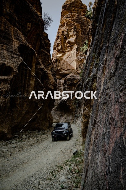 القمم والمرتفعات الصخرية،التكوينات الصخرية في وادي لجب بجازان في المملكة العربية السعودية،  الاشجار والنباتات الخضراء، معالم جازان الطبيعية، السياحية في السعودية