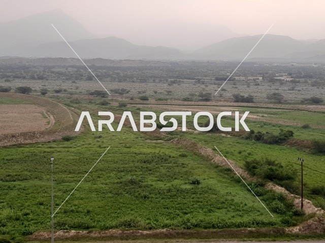 الأشجار الطبيعية والنباتات الخضراء في النهار في منطقة الباحة, مشهد الغيم والسحب البيضاء القطنية في سماء المملكة العربية السعودية، خلفية الطبيعه