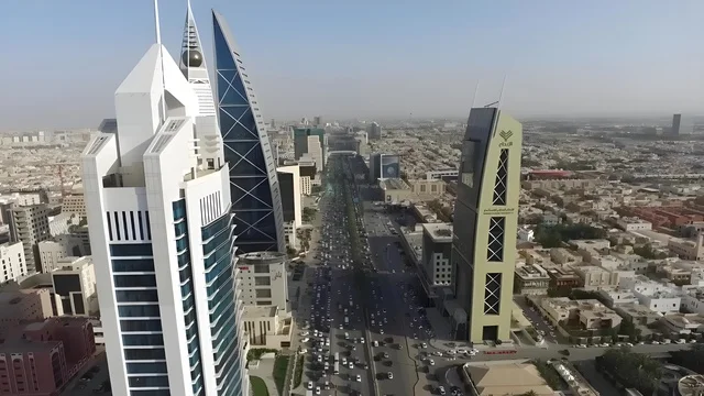 King Fahd Road in Riyadh, aerial view of the city of Riyadh, towers and skyscrapers, architectural engineering art in Saudi Arabia, famous tourist landmarks in Riyadh in the Kingdom of Saudi Arabia, the skyline of the city of Riyadh, Riyadh towers.