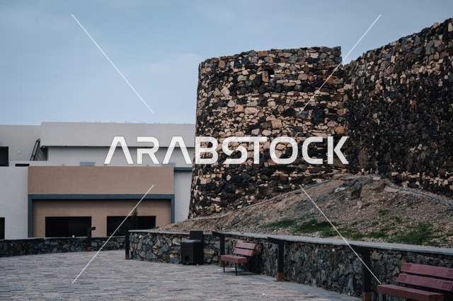 The archaeological tourist attractions in Saudi Arabia, the historic military fortress of Shamsan in the city of Abha in the Asir region, is built from stones and trunks of juniper trees.
