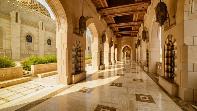 العبادة والتقرب الى الله، أداء الفرائض الدينية، الفن الهندسي المعماري الاسلامي الحديث، ممر جامع السلطان قابوس في محافظة الداخلية في ولاية نزوى، أماكن ومعالم إسلامية دينية مقدسة مشهورة في سلطنة عمان