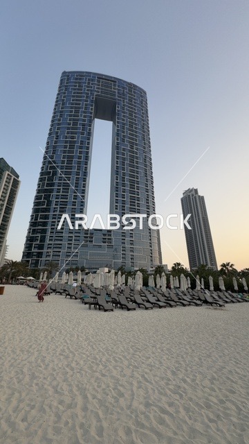 Architectural and engineering art, the waterfront in Dubai, towers and skyscrapers, famous tourist attractions, the landscapes in Dubai, ports and harbors.