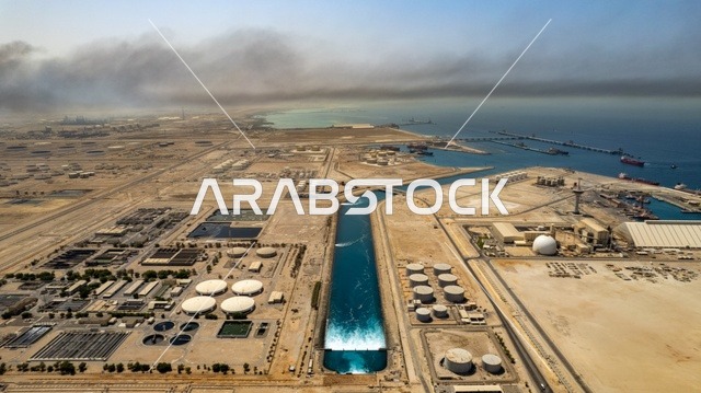 النهضة بالاقتصاد الوطني السعودي، تصوير درون جوي لمصانع ينبع الصناعية الهندسية  في المملكة العربية السعودية،تكرير النفط والغاز, مفهوم هندسة البترول في دول الخليج, صناعات ومشاريع بتروكيماوية