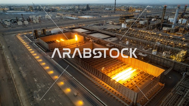 النهضة بالاقتصاد الوطني السعودي، تصوير درون جوي لمصانع ينبع الصناعية الهندسية  في المملكة العربية السعودية،تكرير النفط والغاز, مفهوم هندسة البترول في دول الخليج, صناعات ومشاريع بتروكيماوية