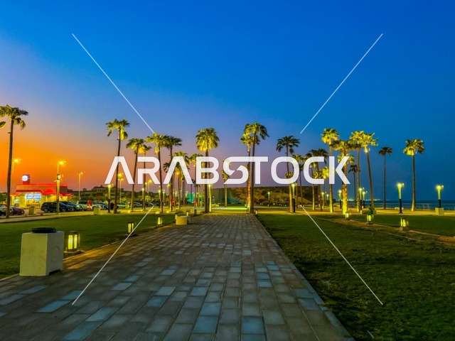 Famous coastal tourist attractions in the Kingdom of Saudi Arabia, a view of the Khobar Corniche in the city of Dammam, areas for recreational trips and marine tours, attracting and drawing tourists from all over the world.