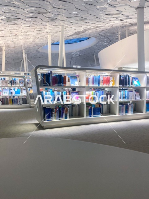 The interior design of the Ithra Library in Dhahran, Saudi Arabia, the King Abdulaziz Center for World Culture, a beacon of culture and thought, famous cultural landmarks, architectural engineering art, exhibitions and libraries, tourism in Saudi Arabia.