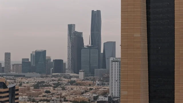Skyscrapers and towers, King Abdullah Financial Center (KAFD) in Riyadh, Saudi Arabia, the capital of Riyadh, famous tourist attractions in Riyadh, the skyline of Riyadh, roads and streets of Saudi Arabia.
