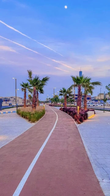 أماكن سياحية للتنزه واستنشاق الهواء الطلق، الاهتمام بزراعة اشجار النخيل والنباتات الخضراء، ممشى الفوزان في مدينة الخبر ، احدى حدائق المملكة العربية السعودية في النهار