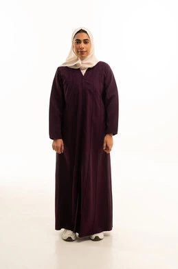 Looking at the camera with expressions of joy, the concept of femininity and elegance, attention to appearance, a portrait of a Gulf Arab Saudi woman wearing a hijab and an abaya standing upright and ready, full-body image, white background.