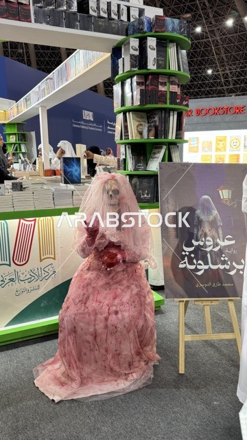 فعاليات موسم الرياض ، مركز الأدب العربي، تصوير لمجسم يرتدي فستان زفاف وردي اللون، أداة ترويجية لرواية بعنوان "عروس برشلونة"، معرض الكتاب الدولي في جدة 16 من ديسمبر 2025 ، المعالم والأماكن السياحية الثقافية المشهورة فى المملكة العربية السعودية، استقطاب وجذب السياح من أنحاء العالم