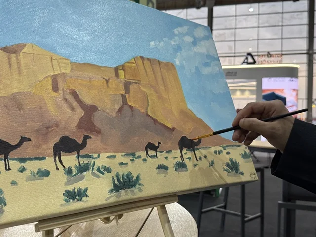 A depiction of desert and beauty at the "Made in Saudi Arabia 2025" exhibition, a prominent industrial event aimed at enhancing Saudi national services, showcasing the quality and diversity of national industries and their innovations. The exhibition carries the slogan "We Empower Manufacturing," organized by the Saudi Export Development Authority, 2025 at the Riyadh Exhibition Center.