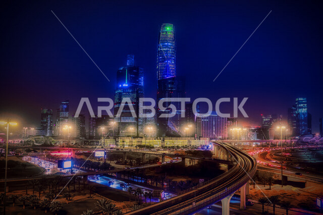 King Abdullah Financial Center (KAFD) in Riyadh, Saudi Arabia, financial and economic towers and architectural facilities, tourism in Saudi Arabia, a wonderful night view of King Abdullah Financial Center in Riyadh