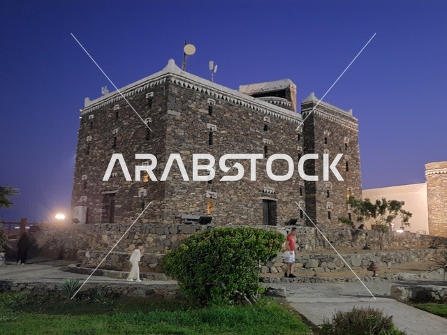 The buildings built on ancient heritage in the Jazan region of the Kingdom of Saudi Arabia are a landmark and a famous tourist destination, attracting and drawing tourists from around the world, a fortress and stone castle in the village of Jazan.