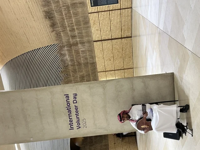 Integrating musical heritage (oud) into cultural atmospheres to raise public awareness of the importance of social contributions, World Volunteer Day 2025 at the King Abdulaziz Center for World Culture (Ithra), Kingdom of Saudi Arabia.