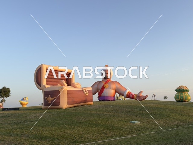 The illuminated sculptures at the 2025 Tlal Al-Ajaib Festival in Jubail Industrial City in the Eastern Province, a tourist destination for families and visitors, feature innovative interactive light shows for families and visitors, as well as various entertainment and educational activities.