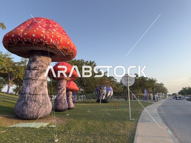 Innovative interactive light shows for families and visitors, various entertainment and educational activities, illuminated sculptures at the 2025 Wonder Hills Festival in Jubail Industrial City in the Eastern Province, a tourist destination for families and visitors.