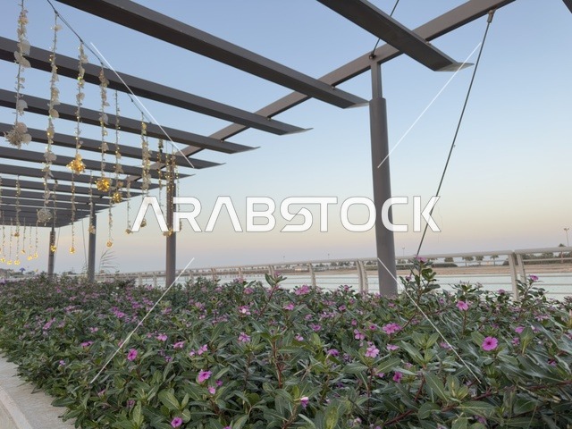 The tourist waterfront at the events of the Wonders Hills Festival 2025 in the city of Jubail Industrial in the Eastern Province, diverse recreational activities, famous tourist attractions.