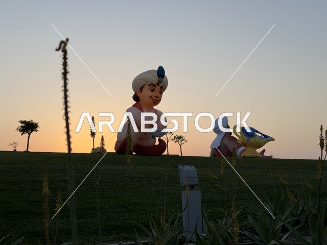 Innovative interactive light shows for families and visitors, illuminated sculptures at the 2025 Hills of Wonders Festival in Jubail Industrial City in the Eastern Province, diverse entertainment and educational activities, a tourist destination for families and visitors.