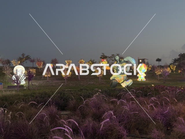 عروض تفاعلية ضوئية مبتكرة للعائلات والزوار، المجسمات المضيئة فى فعاليات مهرجان تلال العجائب 2025 بمدينة الجبيل الصناعية بالمنطقة الشرقية، فعاليات ترفيهية وتعليمية متنوعة ، وجهة سياحية للعائلات والزوار