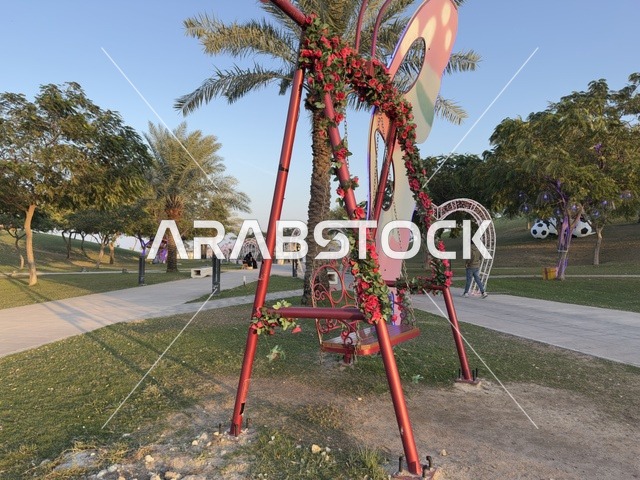 The Swing of Wonders, various recreational activities at the Hills of Wonders Festival 2025 in the city of Jubail Industrial in the Eastern Province, a tourist destination for families and visitors.