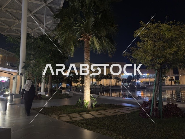 الاشجار والنباتات الخضراء ، مجمع ذا موف بمدينة الجبيل الصناعية  في المنطقة الشرقية، معلم ترفيهي وتجاري متكامل، وجهة ترفيهية عصرية لكورنيش الجبيل ، مقاهي ومطاعم للعائلات والشباب، أجواء نابضة بالحياة لعام ٢٠٢٥