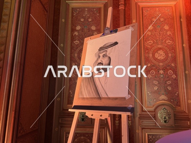 لوحة فنية بتقنية الرصاص والفحم لمؤسس المملكة العربية السعودية، ملتقى ريادة الأعمال وأنماط العمل الحديث (DeveGo 2025) في مركز الملك عبدالعزيز الدولي للمؤتمرات بمدينة الرياض، الفترة من 21 وحتى 23 من ديسمبر 2025 ، مستقبل العمل الحر والتقنيات الحديثة في المملكة العربية السعودية