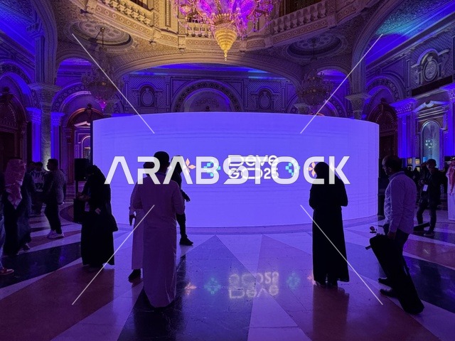 An LED display showcasing statistics and achievements, the Entrepreneurship Forum and Modern Work Styles (DeveGo 2025) at the King Abdulaziz International Conference Center in Riyadh, from December 21 to 23, 2025, the future of freelance work and modern technologies in the Kingdom of Saudi Arabia.