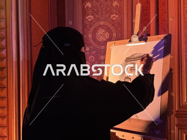 فنانة سعودية تقوم برسم لوحة فنية لولى العهد فى فعاليات ملتقى ريادة الأعمال وأنماط العمل الحديث (DeveGo 2025) في مركز الملك عبدالعزيز الدولي للمؤتمرات بمدينة الرياض، الفترة من 21 وحتى 23 من ديسمبر 2025 ، تجمع رواد الأعمال والخبراء والزوار ، مستقبل العمل الحر والتقنيات الحديثة
