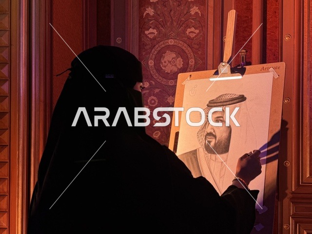فنانة سعودية تقوم برسم لوحة فنية لولى العهد فى فعاليات ملتقى ريادة الأعمال وأنماط العمل الحديث (DeveGo 2025) في مركز الملك عبدالعزيز الدولي للمؤتمرات بمدينة الرياض، الفترة من 21 وحتى 23 من ديسمبر 2025 ، تجمع رواد الأعمال والخبراء والزوار ، مستقبل العمل الحر والتقنيات الحديثة