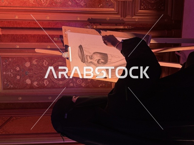 A Saudi artist is painting a work of art for the Crown Prince during the events of the Entrepreneurship Forum and Modern Work Styles (DeveGo 2025) at the King Abdulaziz International Conference Center in Riyadh, from December 21 to 23, 2025, bringing together entrepreneurs, experts, and visitors, focusing on the future of freelance work and modern technologies.