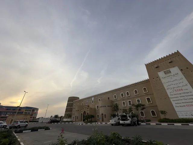 A parking lot at the entrance of the village, a rural or historical environment, preserving local heritage and showcasing it to visitors, the popular heritage village is a prominent museum and restaurant located on the Corniche of Dammam in the Kingdom of Saudi Arabia.
