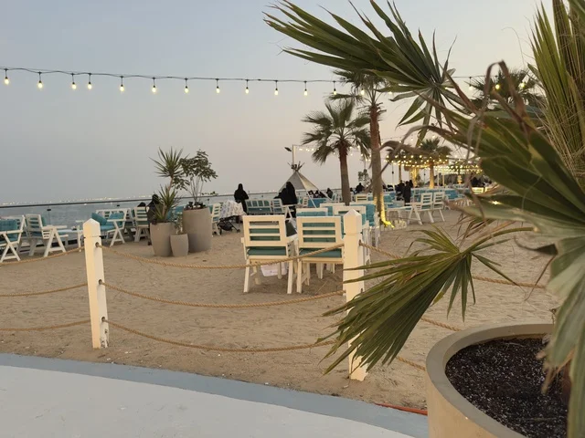 A tourist and marine entertainment destination, various recreational activities, upscale coastal atmosphere at Bahar Takiya in the Eastern Province of Dammam on December 24, 2025, Kingdom of Saudi Arabia, diverse restaurants and cafes.
