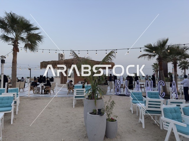 Unique family atmosphere at Takiya Bahr in the Eastern Province of Dammam on December 24, 2025, Saudi Arabia, with various entertainment shows and activities, a tourist and recreational seaside destination, upscale restaurants and cafes with a coastal view.