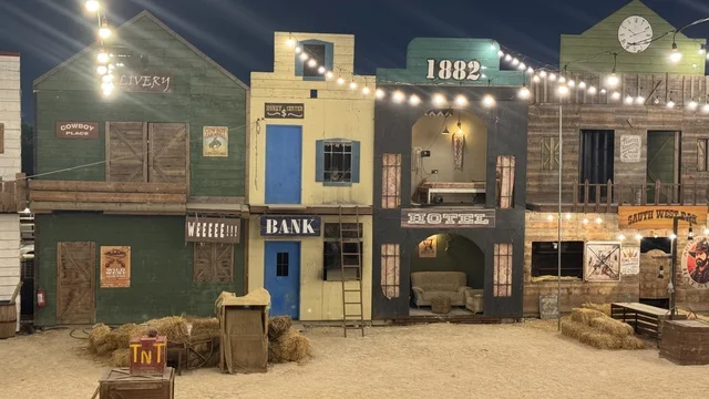 A recreational tourist destination, various outdoor activities, a place to have a good time in the Kingdom of Saudi Arabia, buildings in the classic Western style, South West Town (the cowboy) in Al Zahra neighborhood on King Abdulaziz Road in Jeddah for the year 2025.