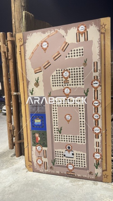 لوحة ارشادية في بلدة ساوث ويست (الكاوبوي) في حي الزهراء على طريق الملك عبدالعزيز في مدينة جدة لعام 2025، وجهة ترفيهية سياحية، أنشطة متنوعة في الهواء الطلق، مكان لقضاء وقت ممتع في المملكة العربية السعودية، مباني على الطراز الكلاسيكي الغربي