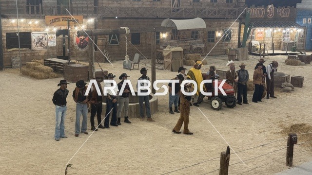 مباني على الطراز الكلاسيكي الغربي،  أنشطة متنوعة في الهواء الطلق، بلدة ساوث ويست (الكاوبوي) في حي الزهراء على طريق الملك عبدالعزيز في مدينة جدة لعام 2025، وجهة ترفيهية سياحية، مكان لقضاء وقت ممتع في المملكة العربية السعودية، ارتداء زي الكاوبوي الامريكية